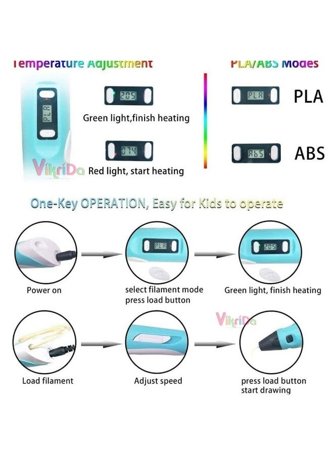 VikriDA Combo Set of 3D Pen, LCD Display with 10 Pcs 5 Metre +3 Pcs 5 Metre Different Color of Pla Filament Refills (1.75 Mm), Creative Modelling, Arts & Craft Kit - Multicolor, Kids - Image 5