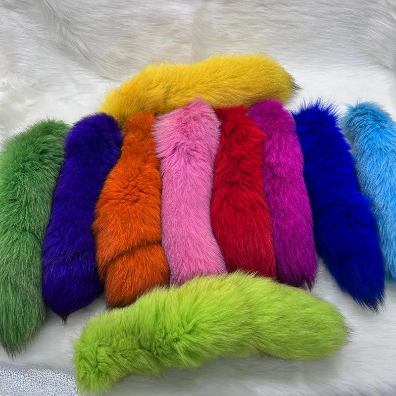 Y&D Real Black White Red Yellow Blue Fox Tails Furry Fur Wolf Tail Keychain Bag Keyring Kids Halloween Cosplay Fox Costume Cat Toys - Image 3