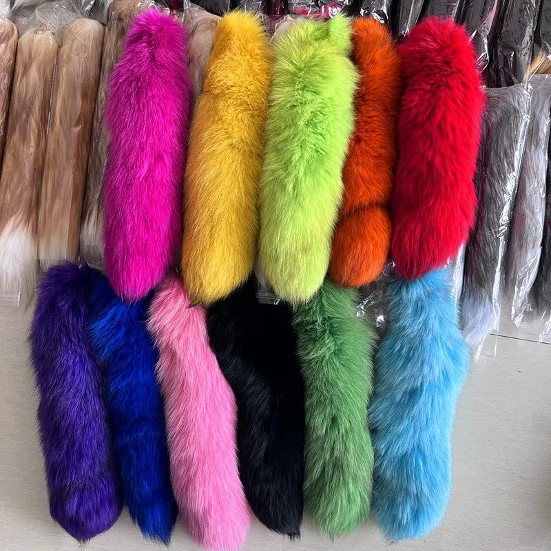 Y&D Real Black White Red Yellow Blue Fox Tails Furry Fur Wolf Tail Keychain Bag Keyring Kids Halloween Cosplay Fox Costume Cat Toys - Image 2