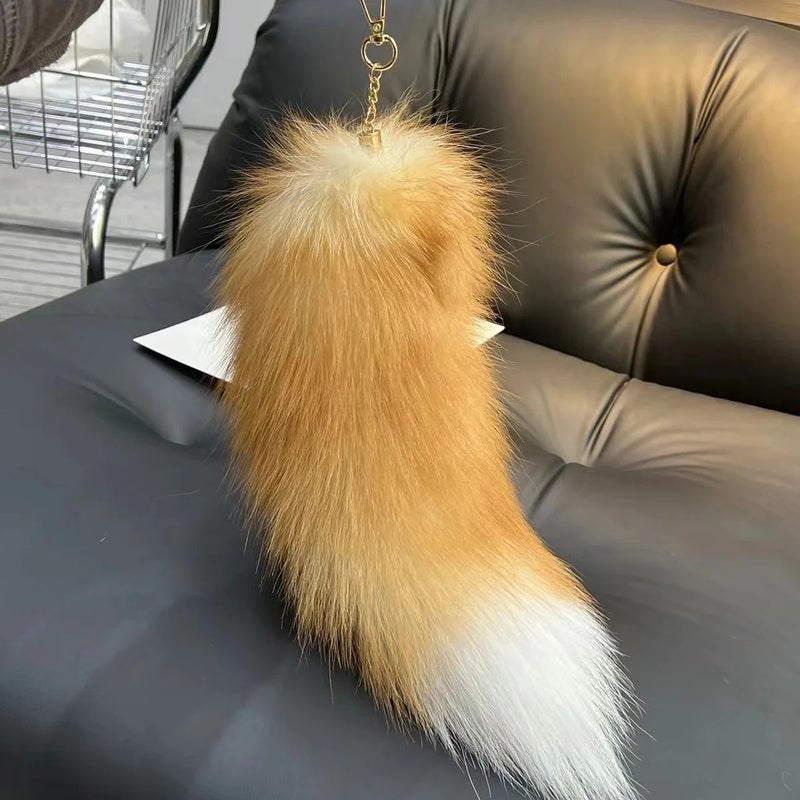Y&D Real Black White Red Yellow Blue Fox Tails Furry Fur Wolf Tail Keychain Bag Keyring Kids Halloween Cosplay Fox Costume Cat Toys - Image 1