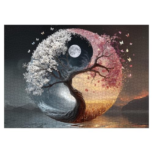 IdeaBazar Ying Yang Tree Puzzles for Adults 1000 Pieces Nature Beautiful Spring Butterfly Flower Sunset Art Jigsaw Puzzles Pretty Winter Moon Mountain Fantasy Puzzle - Image 5