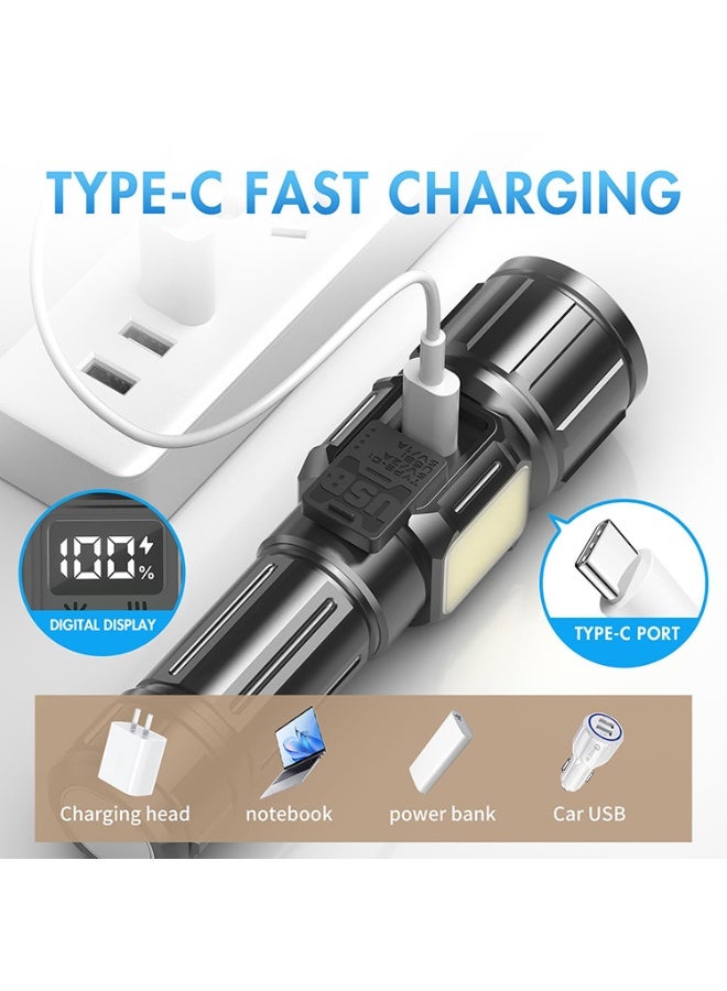 سعيد مصباح يدوي للتخييم | 9 أوضاع إضاءة عالية اللومن، مقاوم للماء والصدمات | مصباح LED 30 واط قابل للتكبير والتصغير حتى 1500 متر، ملحق تخييم | بطارية قابلة لإعادة الشحن تدوم حتى 10 ساعات | قاعدة مغناطيسية مع ضوء جانبي COB متعدد الاستخدامات - Image 4