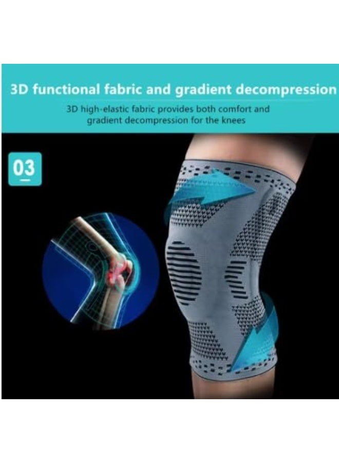 COYO Knee Compression Support Sleeve, Side Springs Stabilizers Knee Brace for Men & Women with Patella Gel Pad & Anti-slip Strips for Meniscus Tear, Arthritis, Sport Joint Pain Relief, Knee Protect, Grey - Image 2