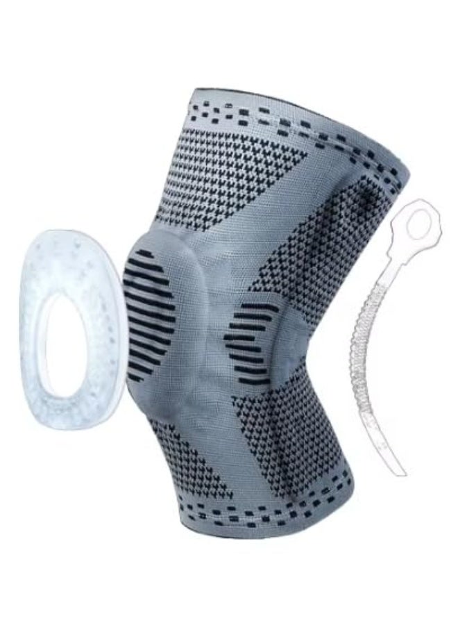 COYO Knee Compression Support Sleeve, Side Springs Stabilizers Knee Brace for Men & Women with Patella Gel Pad & Anti-slip Strips for Meniscus Tear, Arthritis, Sport Joint Pain Relief, Knee Protect, Grey - Image 1