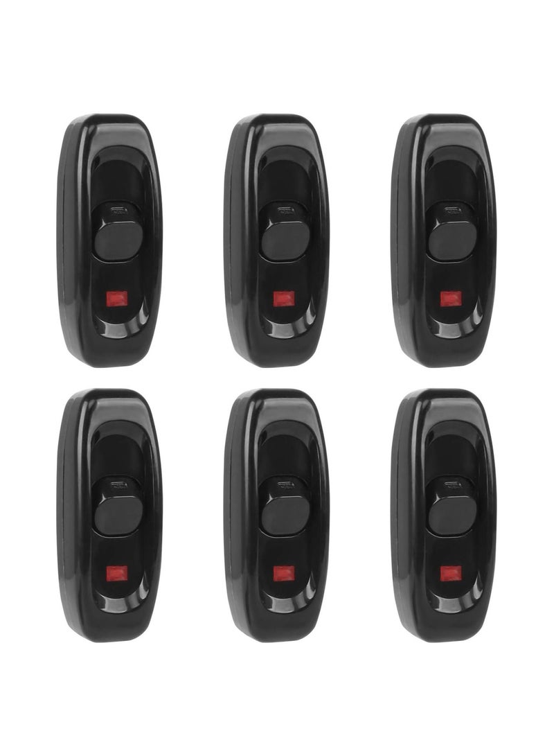KASTWAVE Inline Light Switch, AC 250V 10A Feed Through Switch Cord Cable Switch with LED Indicator Light for Bedside Lamp Desk Table Light Electrical Cord, Black - 6Pcs - Image 1