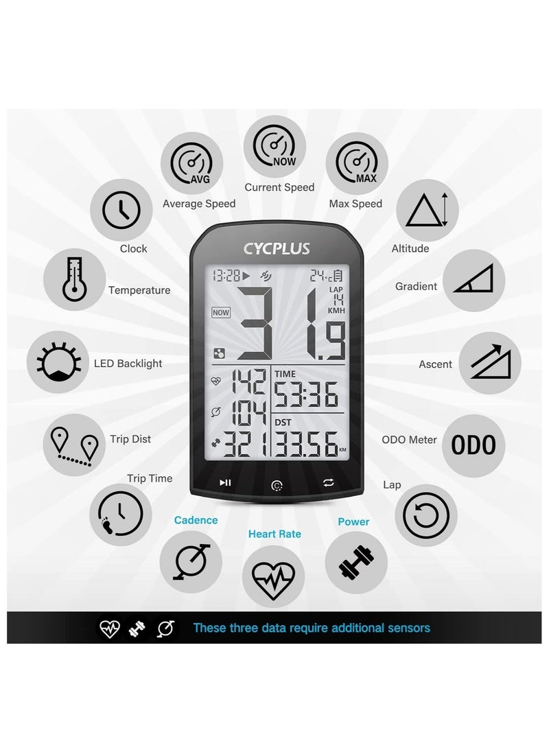 CYCPLUS CYCPLUS M1 GPS Bike Computer Speedometer & Odometer - 2.9" glare-free screen, dynamic GPS, ANT+ sensor support, 30-hour battery life  - Image 2