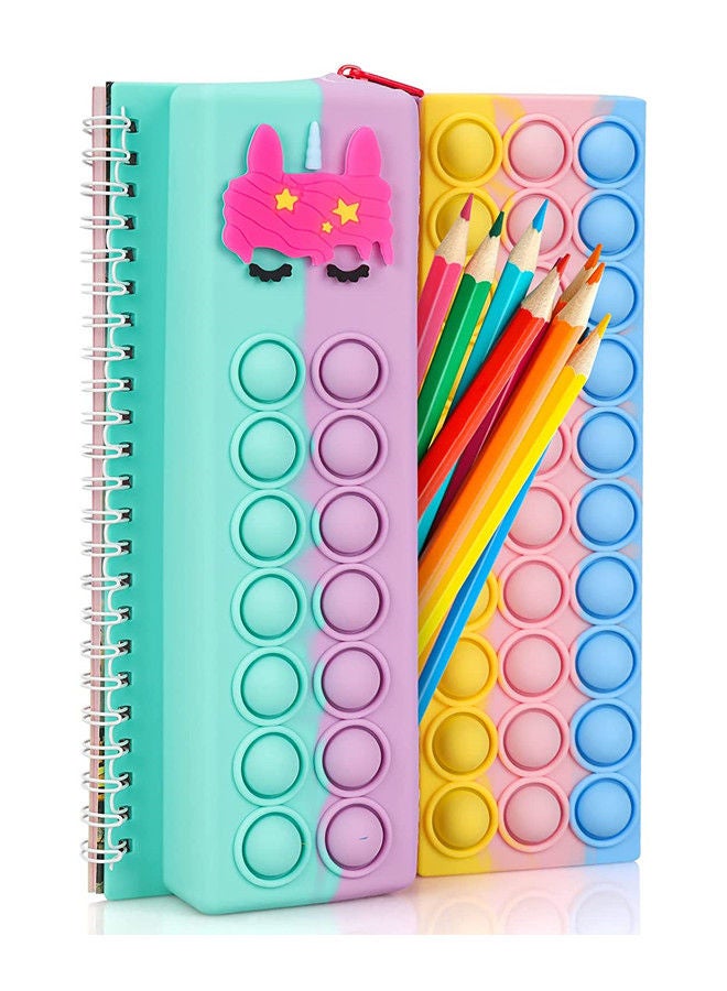 ISank Pop Notebook Pencil Case, Fidget Push It Bubble Toys Pencil Box Notebook 2 in 1 Design,Relieve Stress Spiral Notebooks A5 Office Cchool Stationery  - Image 1