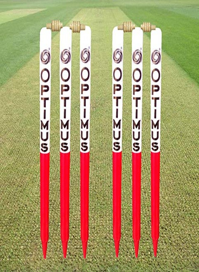 Optimus® Cricket Wooden Stumps Wickets Full Size (Eucalyptus Heavy Wood) Set of 6 with 4 Bails - Multicolor - Image 2