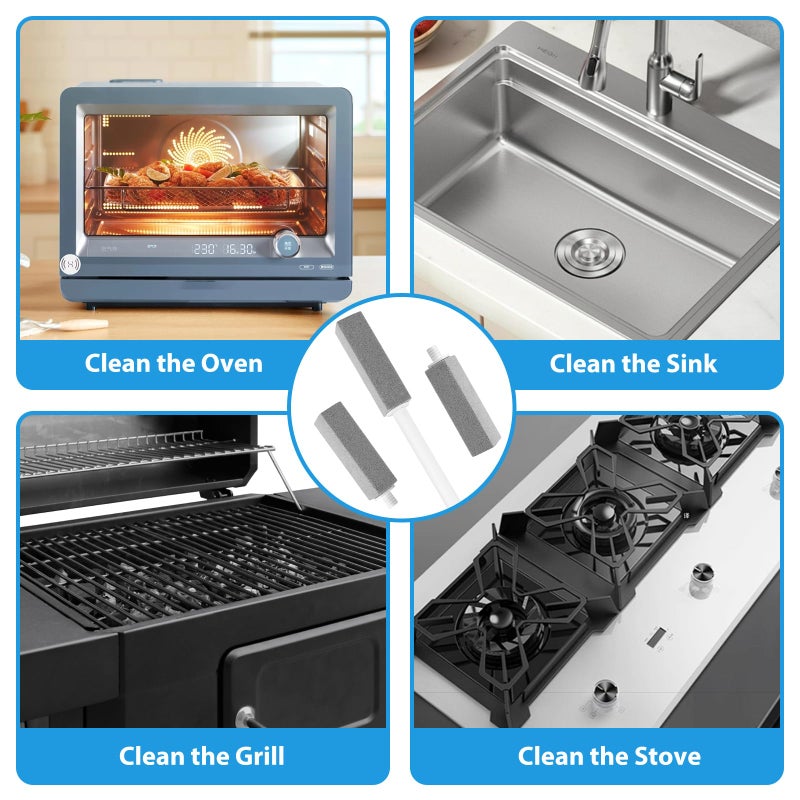 3 Pack Pumice Stone for Cleaning Gas Stove Grates & Top, Extra Long Handle Cleaner Pumice Stone for Oven, with 3 Replacement Heads - Image 4