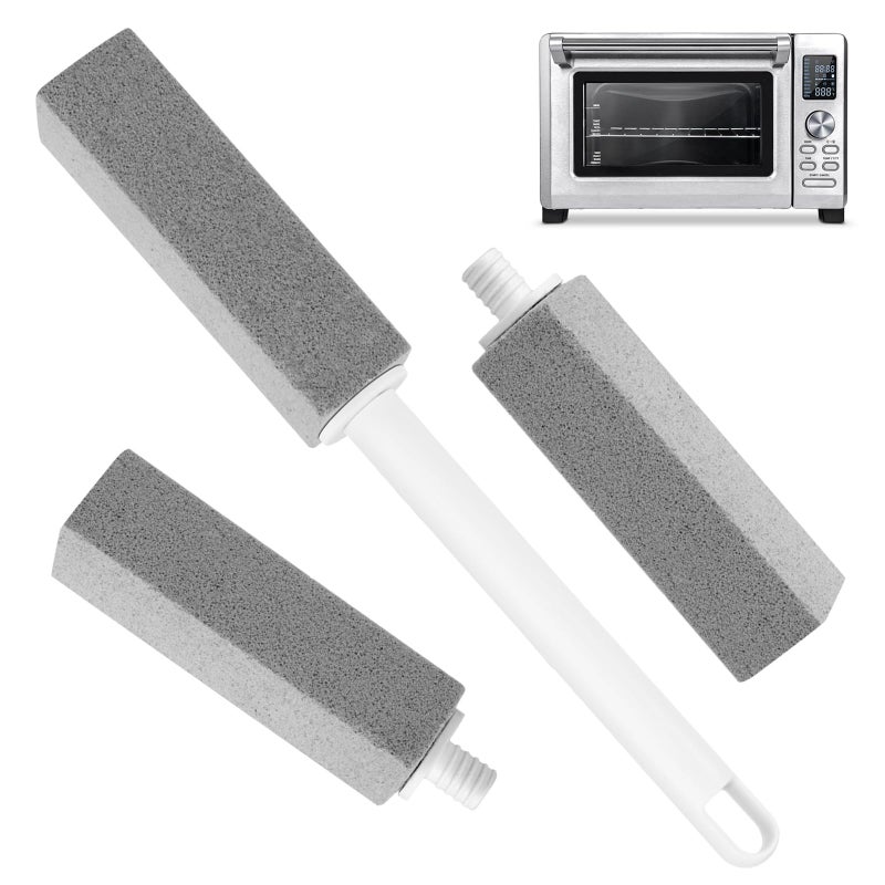 3 Pack Pumice Stone for Cleaning Gas Stove Grates & Top, Extra Long Handle Cleaner Pumice Stone for Oven, with 3 Replacement Heads - Image 1