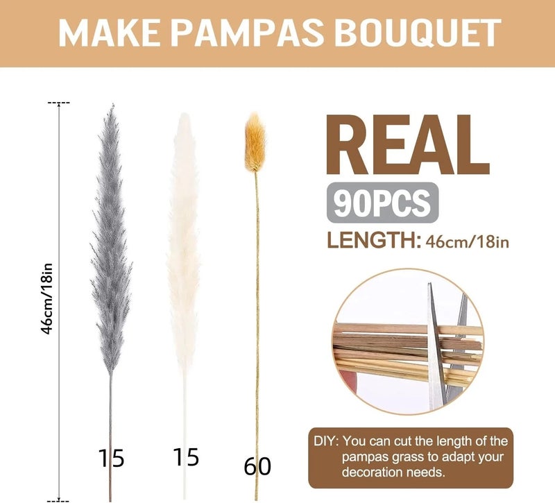 Bluejw G36 Wedding Decor Pampas Grass Bouquet - Boho Dried Flowers Mix with Bunny Tails & Natural Dried Plants for Christmas Home Decor - Image 1