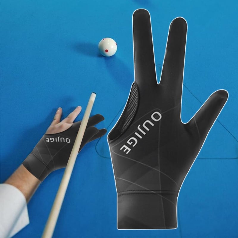 Proberos ® 1Pc Snooker Glove, Billiard Gloves Left Hand Full Finger 3-Finger, Anti-Slip Patch Design, Breathable Fabric, Unisex, Smooth Striking Performance, Black,Billiards - Image 5