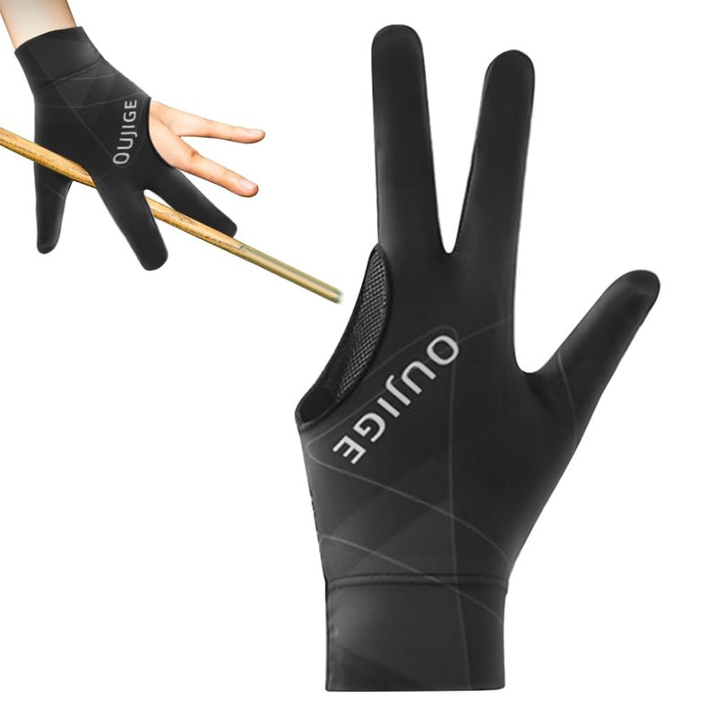 Proberos ® 1Pc Snooker Glove, Billiard Gloves Left Hand Full Finger 3-Finger, Anti-Slip Patch Design, Breathable Fabric, Unisex, Smooth Striking Performance, Black,Billiards - Image 1