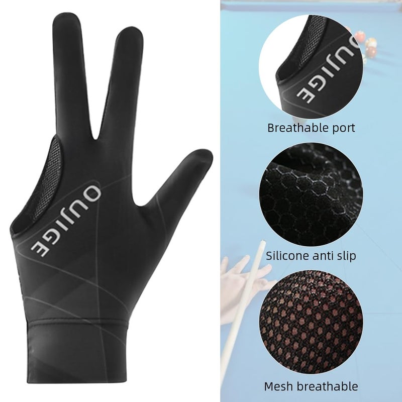 Proberos ® 1Pc Snooker Glove, Billiard Gloves Left Hand Full Finger 3-Finger, Anti-Slip Patch Design, Breathable Fabric, Unisex, Smooth Striking Performance, Black,Billiards - Image 3