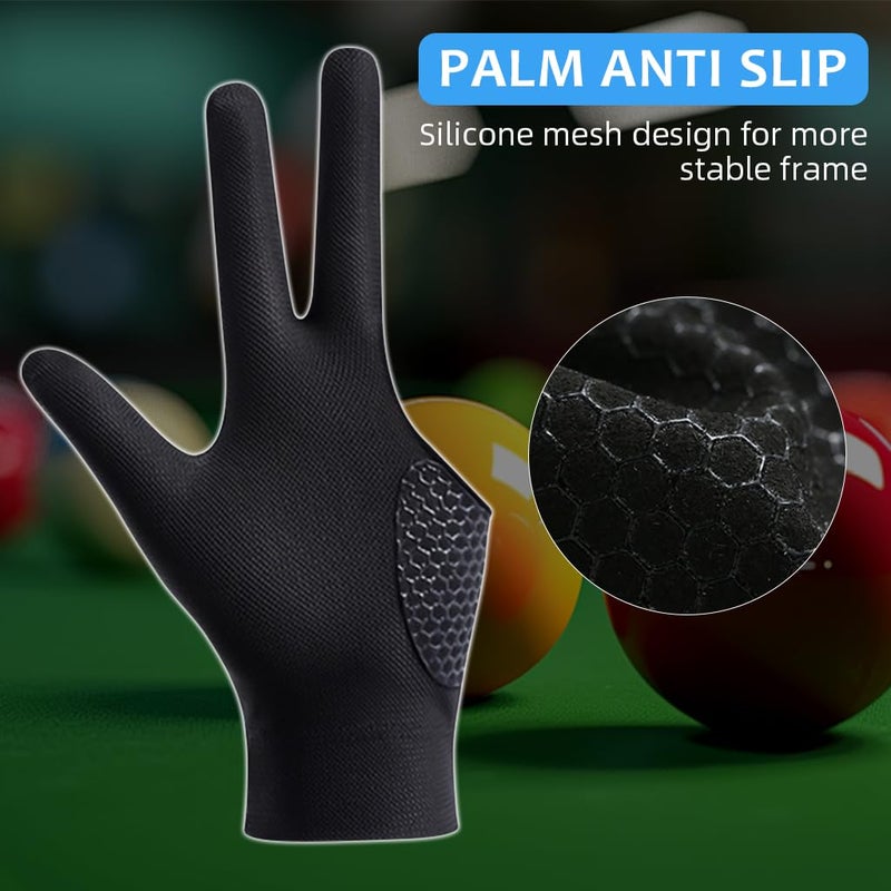 Proberos ® 1Pc Snooker Glove, Billiard Gloves Left Hand Full Finger 3-Finger, Anti-Slip Patch Design, Breathable Fabric, Unisex, Smooth Striking Performance, Black,Billiards - Image 4
