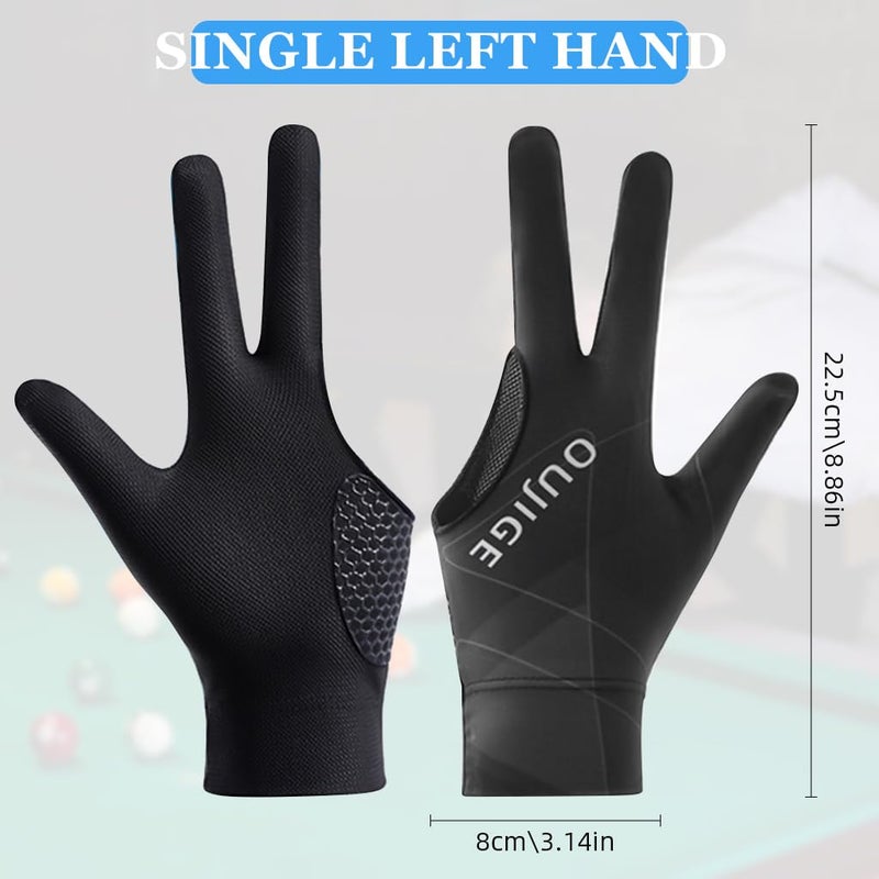 Proberos ® 1Pc Snooker Glove, Billiard Gloves Left Hand Full Finger 3-Finger, Anti-Slip Patch Design, Breathable Fabric, Unisex, Smooth Striking Performance, Black,Billiards - Image 2