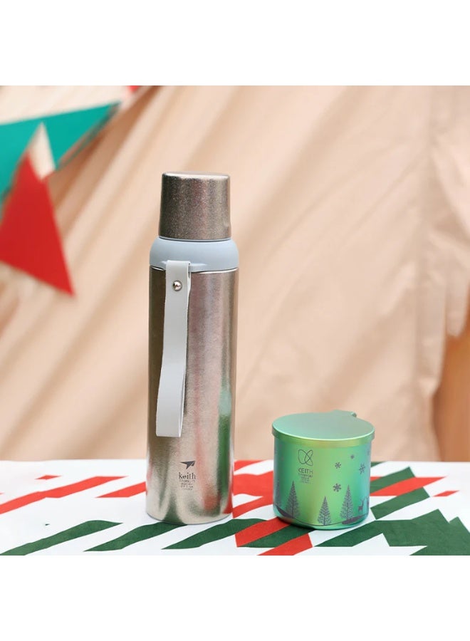 زجاجة KEITH Titanium Ti3106 حرارية معزولة بتقنية الفاكيوم سعة 800 مل، قارورة من التيتانيوم النقي مزدوجة الجدار مع غطاء مرن مانع للتسرب - Image 3
