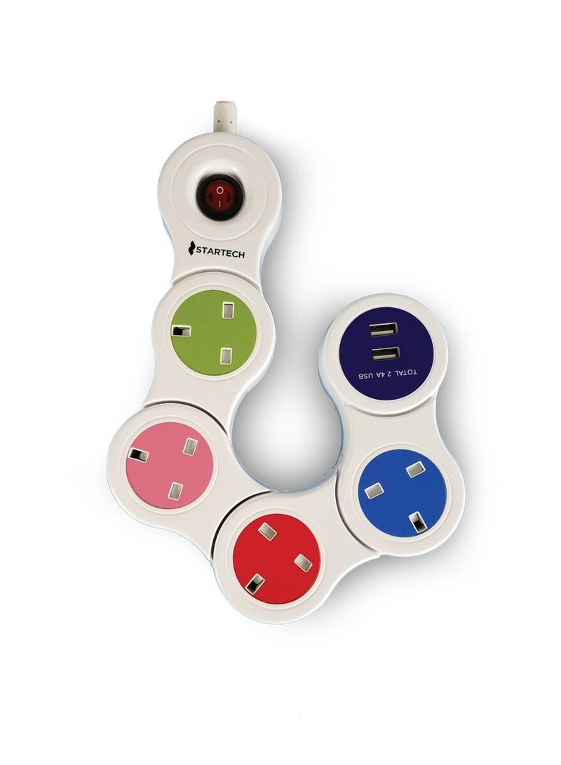 StarTech 4-Way 2-USB Port Multi Flexible C Port Extension Cord Multicolor 3 Meter - Image 1