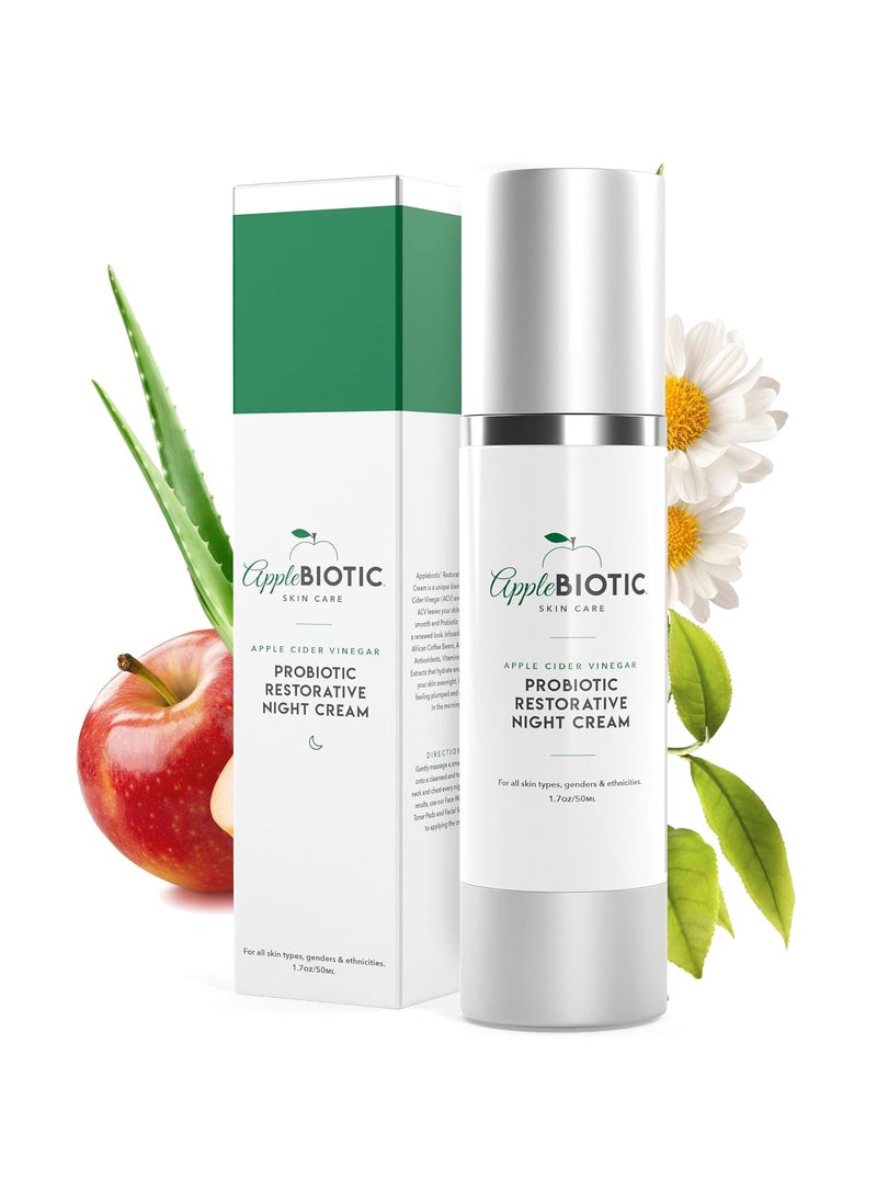 AppleBiotic Apple Cider Vinegar Restorative Night Cream  Overnight Firming Smoothing Cream with African Green Coffee Green Tea Chamomile  Probiotic Extracts for Dry Oily Sensitive Skin Men  Women 