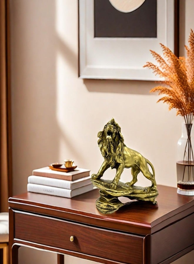 SHTWX Strong Lion Statue Figurine Sculpture Resin Collectible Gifts for Lion Lover Office Home Decor Desk Accessories Decoration Garden Figurines Outdoor Decor Gold - Image 4