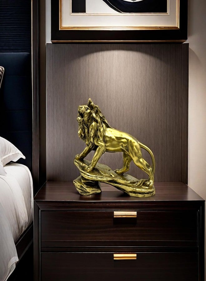 SHTWX Strong Lion Statue Figurine Sculpture Resin Collectible Gifts for Lion Lover Office Home Decor Desk Accessories Decoration Garden Figurines Outdoor Decor Gold - Image 3