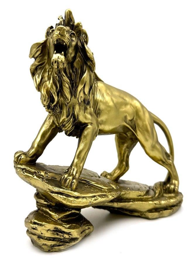 SHTWX Strong Lion Statue Figurine Sculpture Resin Collectible Gifts for Lion Lover Office Home Decor Desk Accessories Decoration Garden Figurines Outdoor Decor Gold - Image 2