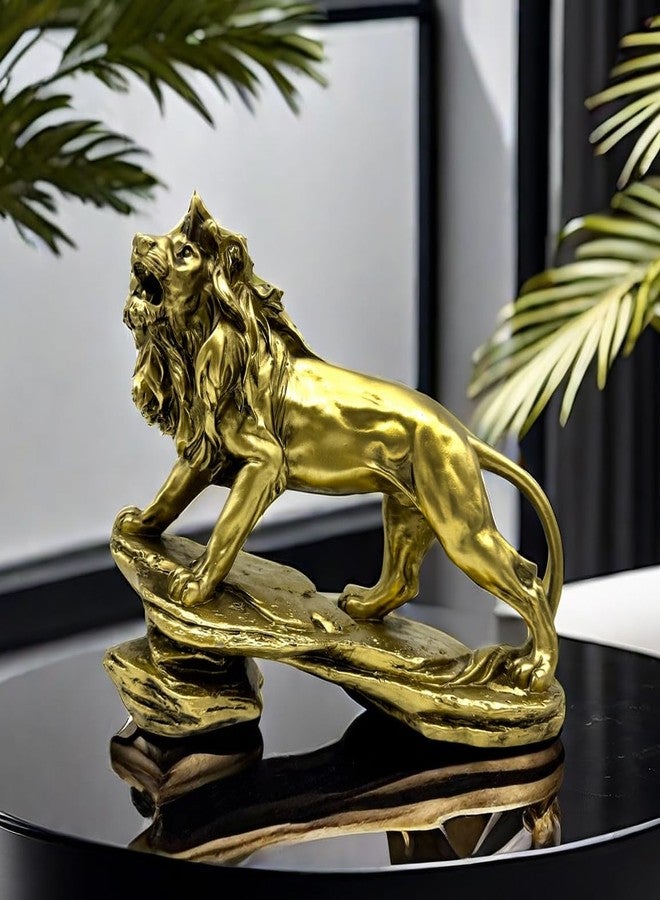 SHTWX Strong Lion Statue Figurine Sculpture Resin Collectible Gifts for Lion Lover Office Home Decor Desk Accessories Decoration Garden Figurines Outdoor Decor Gold - Image 1
