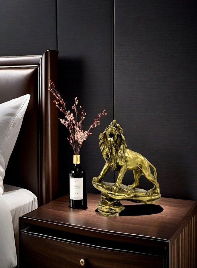 SHTWX Strong Lion Statue Figurine Sculpture Resin Collectible Gifts for Lion Lover Office Home Decor Desk Accessories Decoration Garden Figurines Outdoor Decor Gold - Image 5