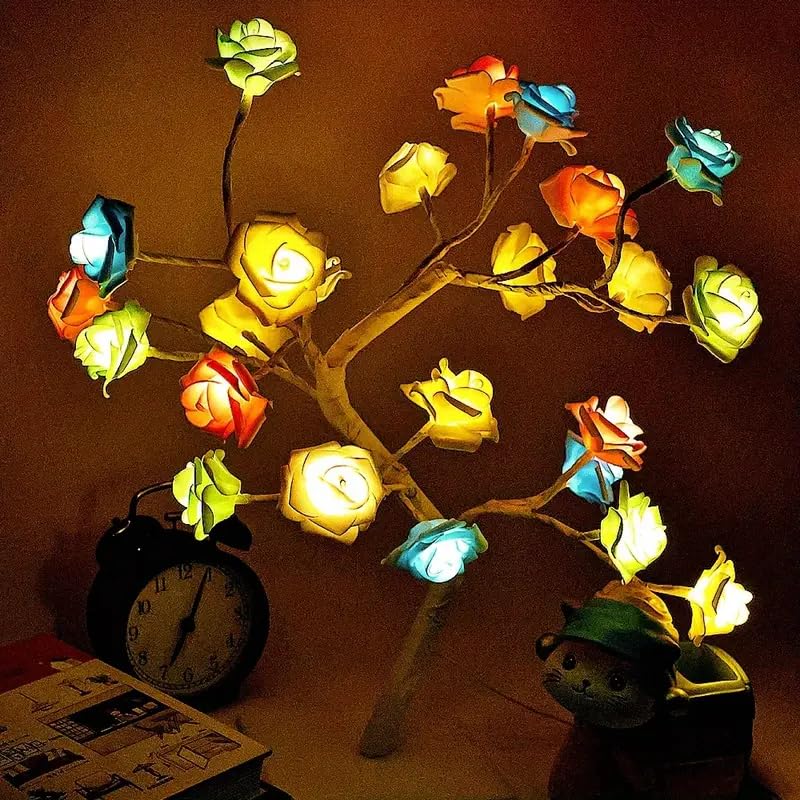 Rasikvar LED Tabletop Bonsai Tree Light DIY Artificial Light Tree Lamp Decoration Festival Holiday BatteryUSB Operated Multicolor Rose Lamp Plastic Pack of 1 - Image 3