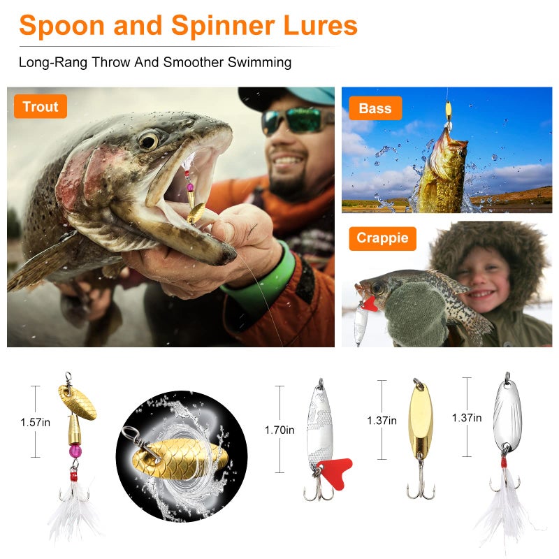 TCMBY Fishing Lures Bait Tackle Kit Set for Freshwater Trout Bass Fishing, Including Accessories, Fishing Tackle Box, Crankbait, Spoon, Hooks, Fishing Gear and Equipment for Starter Beginner. - Image 4