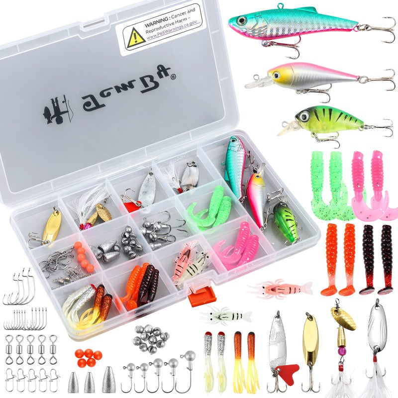 TCMBY Fishing Lures Bait Tackle Kit Set for Freshwater Trout Bass Fishing, Including Accessories, Fishing Tackle Box, Crankbait, Spoon, Hooks, Fishing Gear and Equipment for Starter Beginner. - Image 1