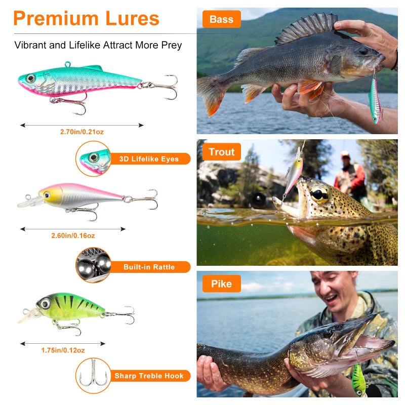 TCMBY Fishing Lures Bait Tackle Kit Set for Freshwater Trout Bass Fishing, Including Accessories, Fishing Tackle Box, Crankbait, Spoon, Hooks, Fishing Gear and Equipment for Starter Beginner. - Image 3