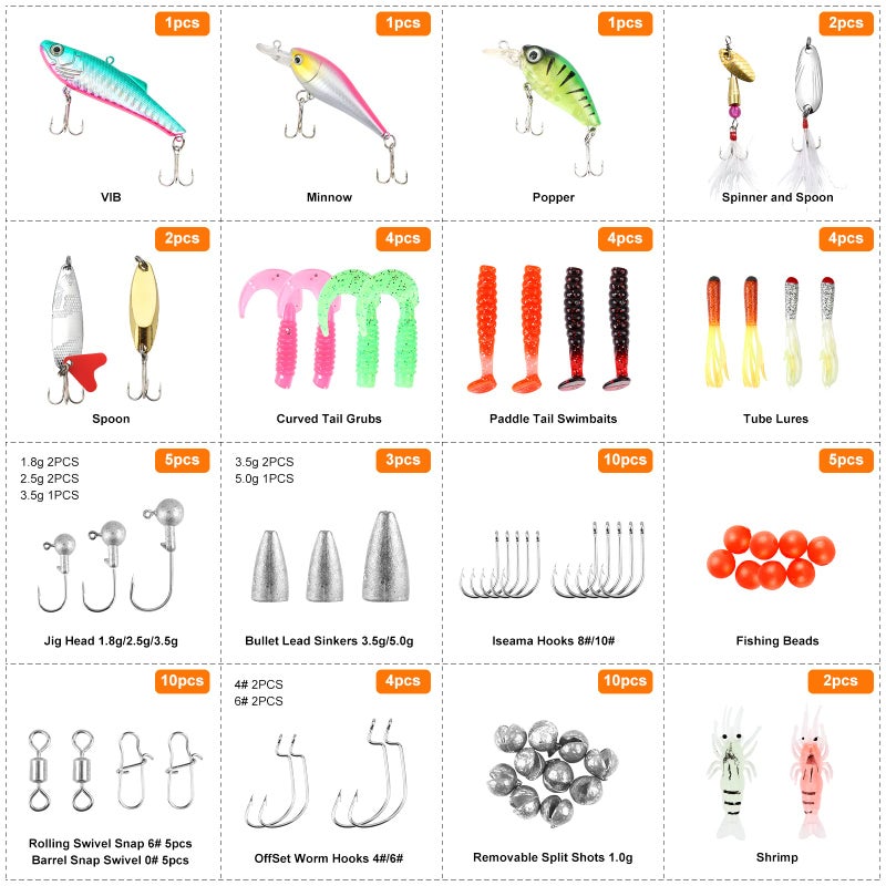 TCMBY Fishing Lures Bait Tackle Kit Set for Freshwater Trout Bass Fishing, Including Accessories, Fishing Tackle Box, Crankbait, Spoon, Hooks, Fishing Gear and Equipment for Starter Beginner. - Image 2