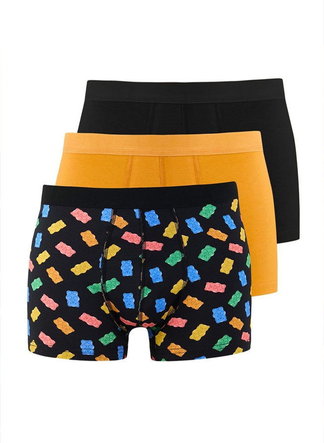 trendyol Black Patterned Solid 3Pack Cotton Boxer - Image 1
