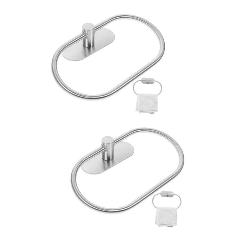 Stylish Stainless Steel Hand Towel Holder 2pcs 20x14cm Silver for Bathroom Kitchen - Image 2