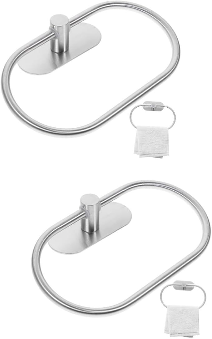 Stylish Stainless Steel Hand Towel Holder 2pcs 20x14cm Silver for Bathroom Kitchen - Image 1