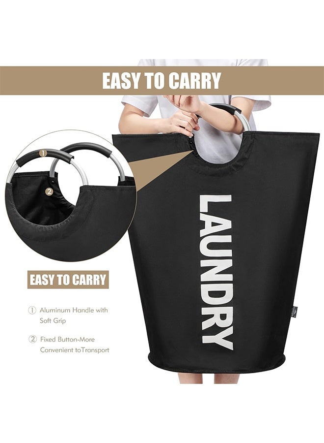 90L Large Laundry Basket, Collapsible Laundry Bag, Freestanding Tall Clothes Hamper, Foldable Washing Bin (Black) - Image 5