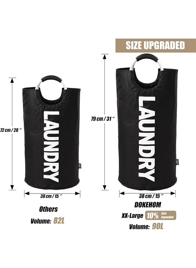 90L Large Laundry Basket, Collapsible Laundry Bag, Freestanding Tall Clothes Hamper, Foldable Washing Bin (Black) - Image 3