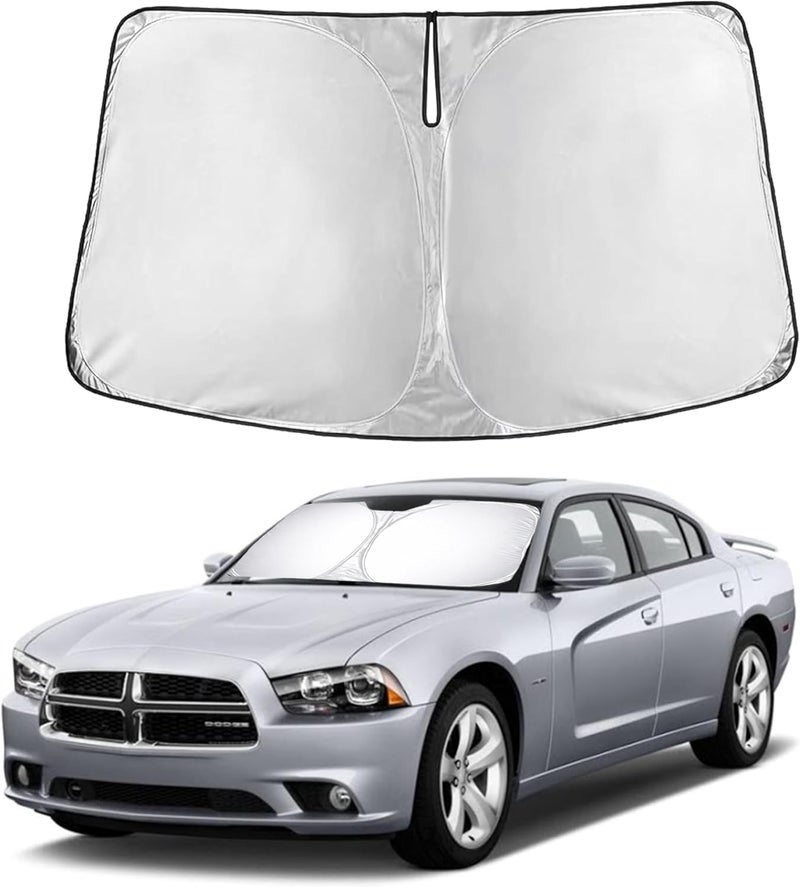 Windshield Sunshade for Dodge Charger 2006–2010 | Custom Fit Front Window Sun Shade | Blocks Harmful UV Rays & Reduces Heat | Foldable Sun Visor with Storage Pouch - Image 1