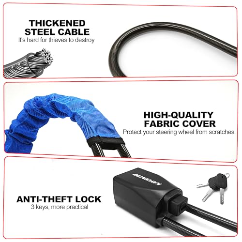 KAYCENTOP Car Steering Wheel Lock to Seat Belt Lock, Anti-Theft Device, Max 17 Inch Length, Small and Light-Weight, Multi-Functional, Fit Most Vehicle, SUV, Golf Cart Security (Blue) - Image 3