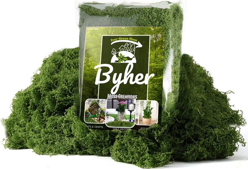 BYHER طحلب اصطناعي للحرف اليدوية – 3.5 أونصة طحلب اصطناعي رقيق يشبه السحاب للنباتات المنزلية في الأصص وحدائق الجنيات – بديل واقعي للطحلب الأخضر للتراريوم، المشاهد المصغرة، النماذج (أخضر غامق) - Image 1