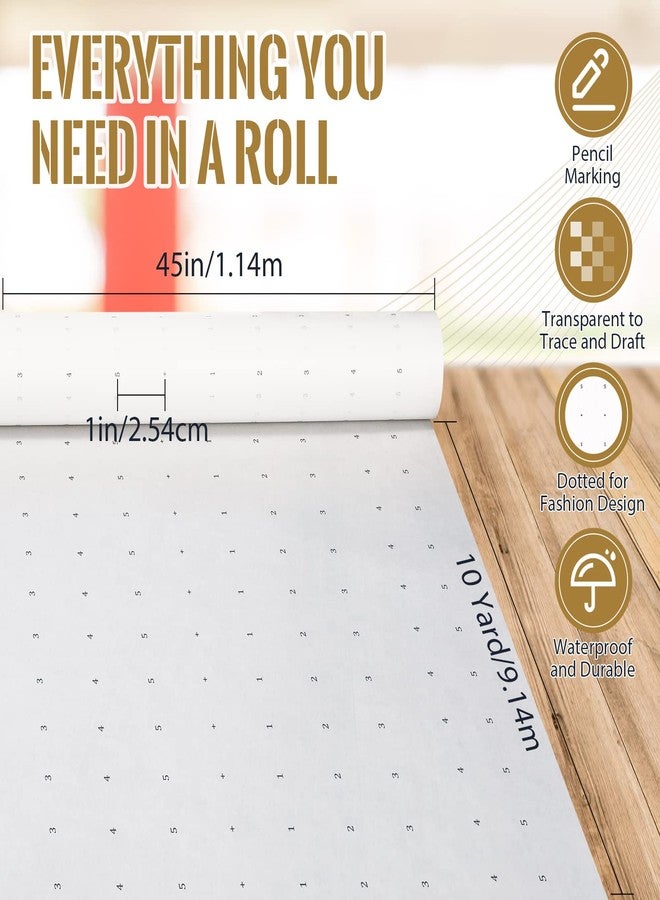 ايباك ورق إيباخ المنقط للخياطة، 45 بوصة × 10 ياردات، ورق تتبع لرسم النماذج، متباعد كل بوصة، ورق تعليم أبجدي رقمي للخياطة - Image 3