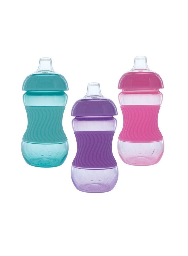 Nuby No Spill 6oz/180ml Mini Gripper Soft Silicone Spout Cup, 3 Pack, Girls, 6m+, BPA Free - Image 1