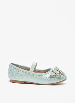 Girls Embellished Butterfly Ballerina Shoes with Elasticated Strap