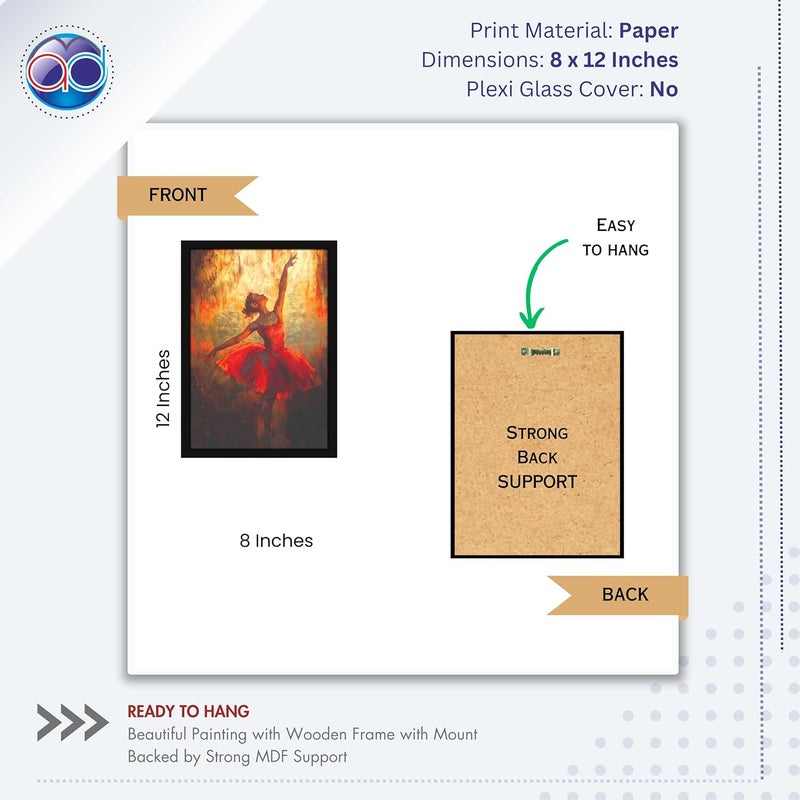 Mad Masters Pretty Dancing Girl in Short Red Dress Beautiful Woman Painting Photo Frame for Living Room Bedroom Home Decor and Wall Decoration MM 1833 8x12 Inch Paper Without Plexi Glass - Image 2