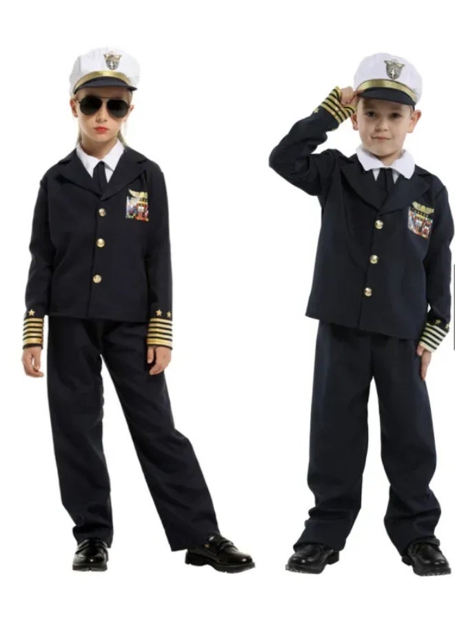 Toy Box Airline Captain Uniform Pilot Costume Set with Cap For 8-9 Years Kids Large Size 120-130cm - Image 1