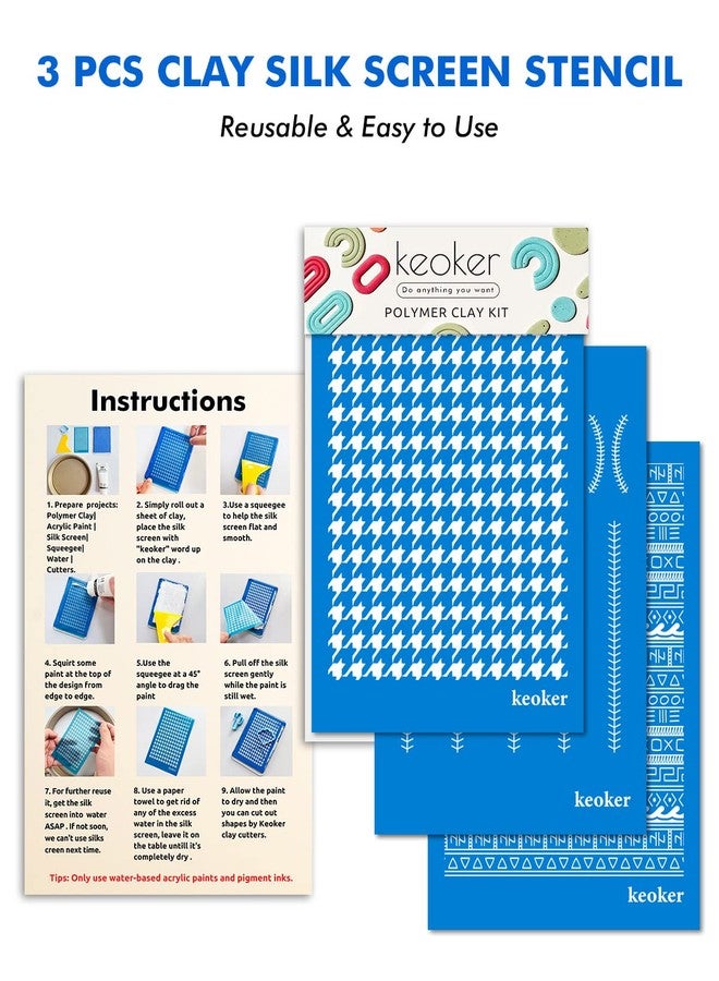 Keoker Silk Screen Stencils for Polymer Clay, 3 PCS Reusable Silkscreen Print Kit,for Printing on Clay & Other Jewelry Clay Earrings Decoration, Each 6" X 3.8" - Image 2