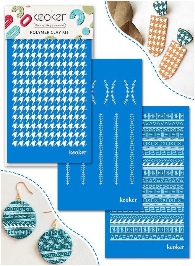 Keoker Silk Screen Stencils for Polymer Clay, 3 PCS Reusable Silkscreen Print Kit,for Printing on Clay & Other Jewelry Clay Earrings Decoration, Each 6" X 3.8" - Image 1