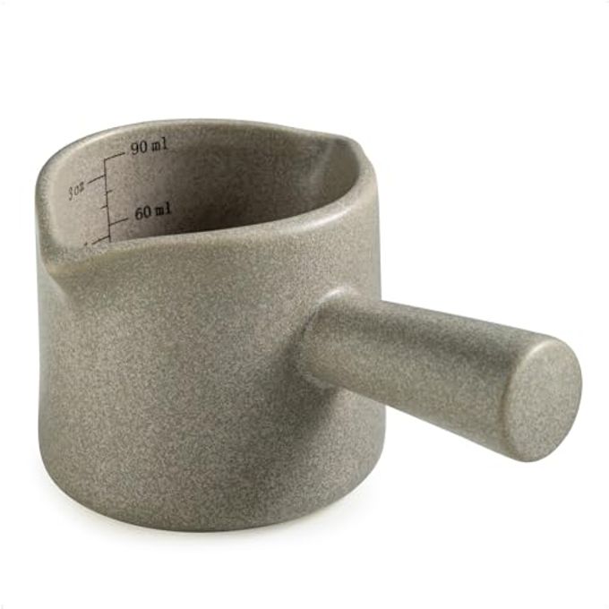 YHOJOY Measuring Cups Ceramic, Double Spouts Espresso Cup with Handle, Coffee Measuring Cups, Espresso Shot Milk Cup Pitcher 90 Ml, Gray - Image 4