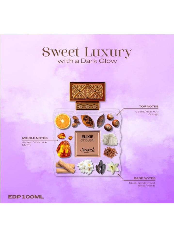 Sapil Elixir Of Dubai Eau De Parfum 100ml, Affordable Luxury Perfume, Amber Fragrance with Cocoa, Hazelnut, Orange Top Notes, Bold Blend Perfumes for Men and Women - Image 2
